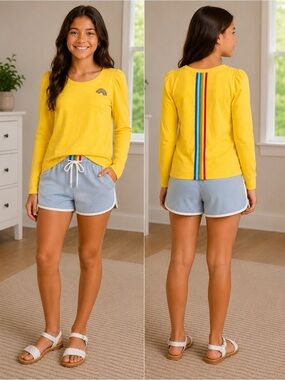 Flapdoodles • NWT Girls' Yellow Rainbow Stripe Long-Sleeve Top